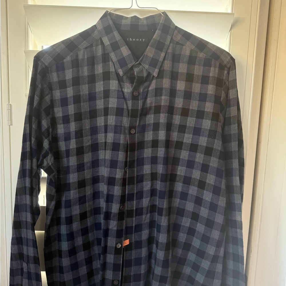 Theory Men's Navy and Black Plaid Shirt